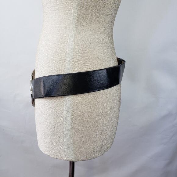 Chico's clear crystal rhinestone oval buckle black belt, S/M, GUC - Picture 3 of 8